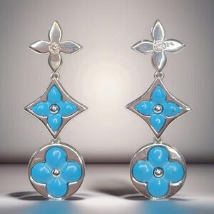 Luxury Silver Plated Stainless Steel Turquoise Blossom Star Clover Earrings